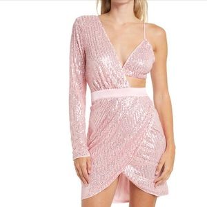 NWT Area Stars Cutout Sequin Mini Dress in Pink, Size M NEW w/Tag, Retail $250
